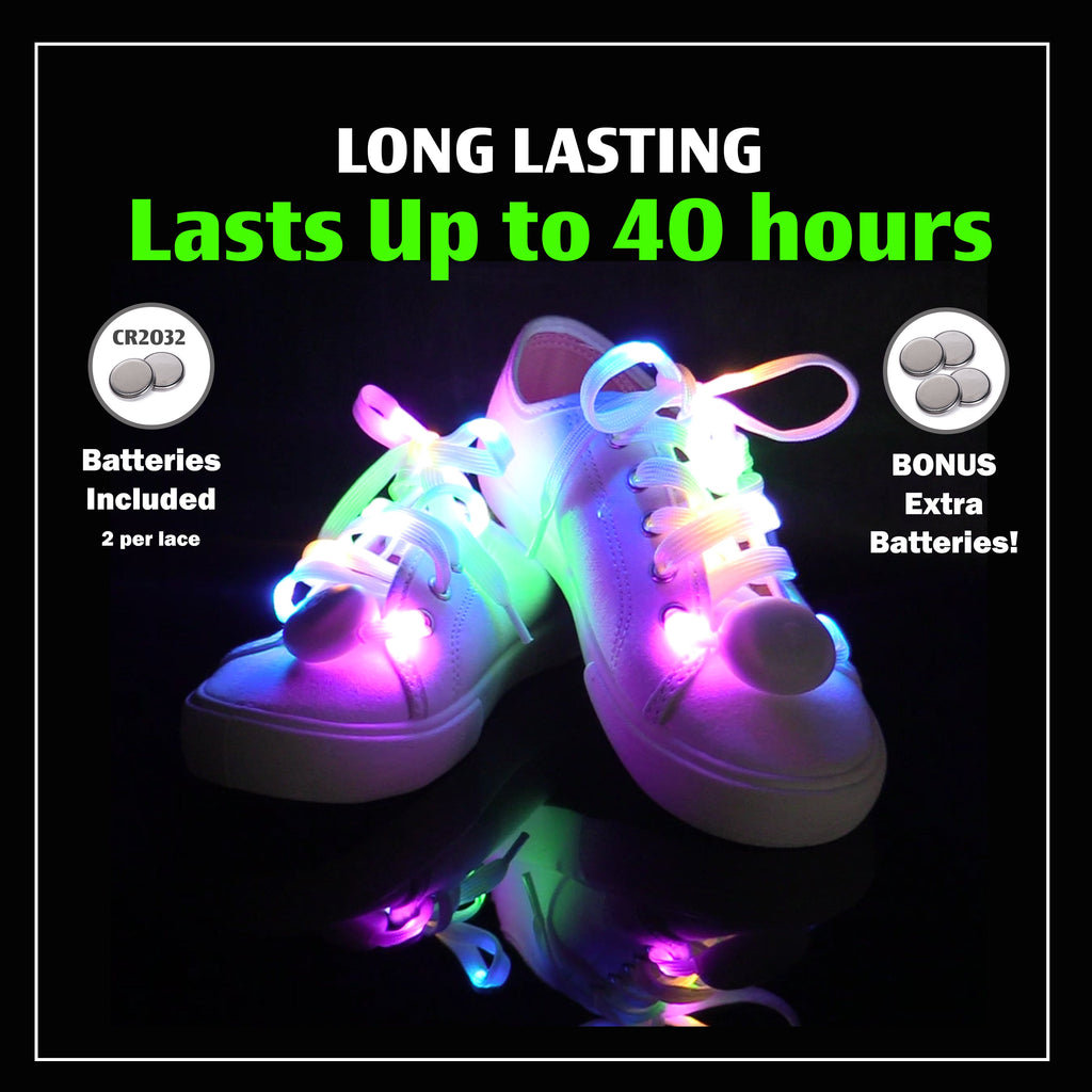 |4 Pairs| 5 Color Flashing LED Light Up Shoe Laces Glow in the Dark White Tie Shoelaces for Sneakers, Skates, 45 inch