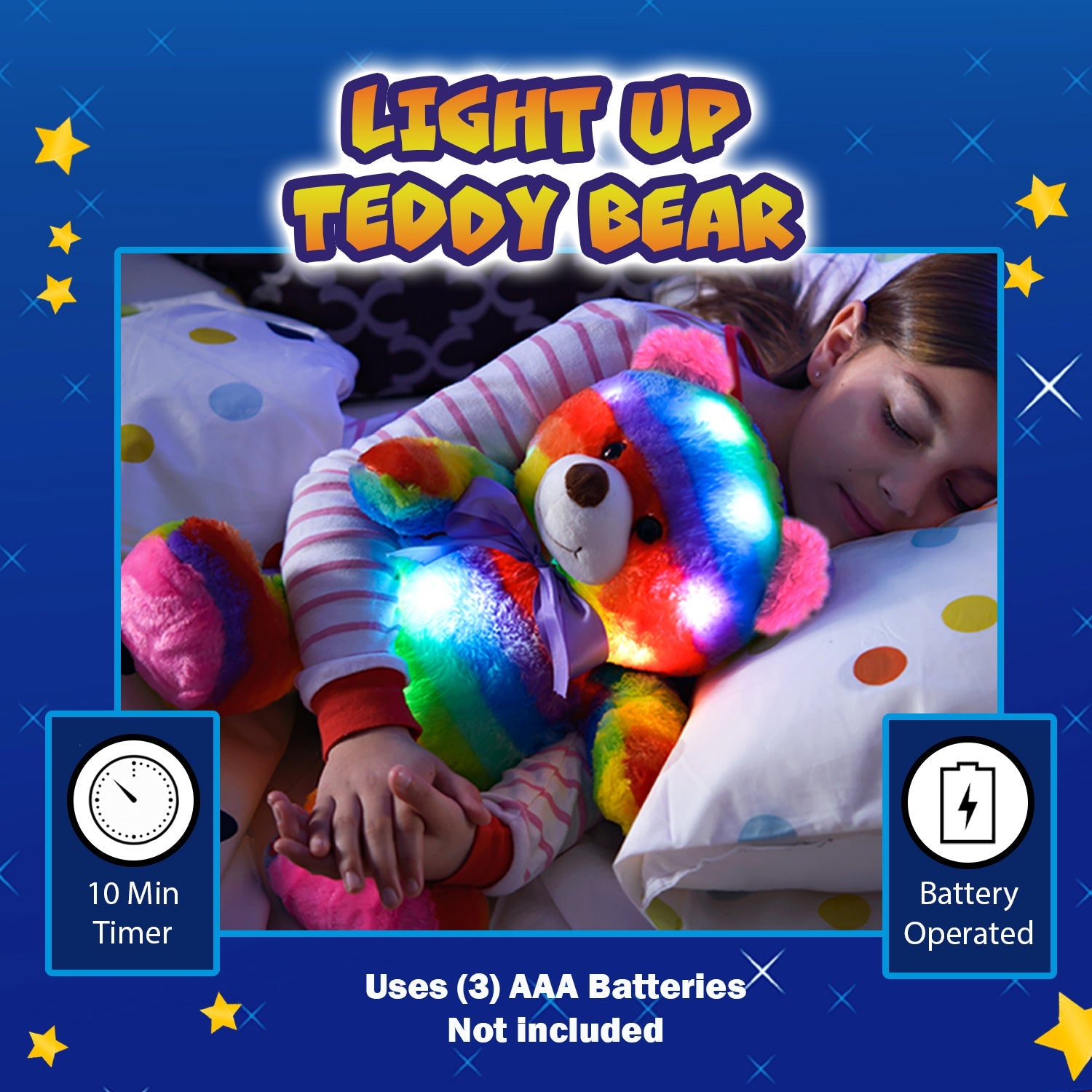 Rainbow Lites Teddy Bear Glow Plush LED Night Light Up Stuffed Animal (16 inch)