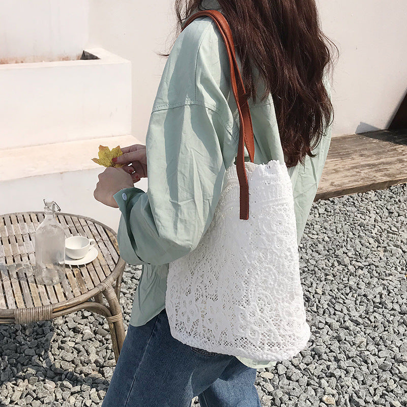 Bucket Shoulder Bag for Women | Lace Summer Korean Lace Elegant Women Tote & Shopping Female Bags (Lady Handbag & Female Beach Bag)