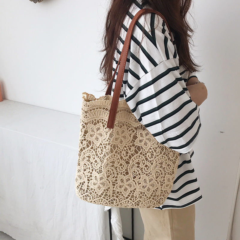 Bucket Shoulder Bag for Women | Lace Summer Korean Lace Elegant Women Tote & Shopping Female Bags (Lady Handbag & Female Beach Bag)
