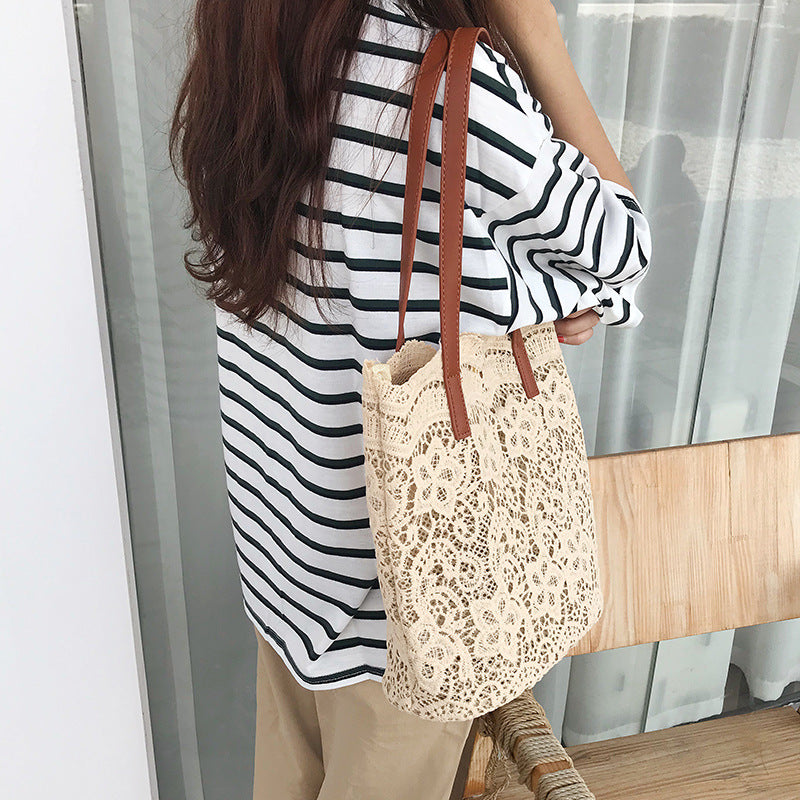 Bucket Shoulder Bag for Women | Lace Summer Korean Lace Elegant Women Tote & Shopping Female Bags (Lady Handbag & Female Beach Bag)