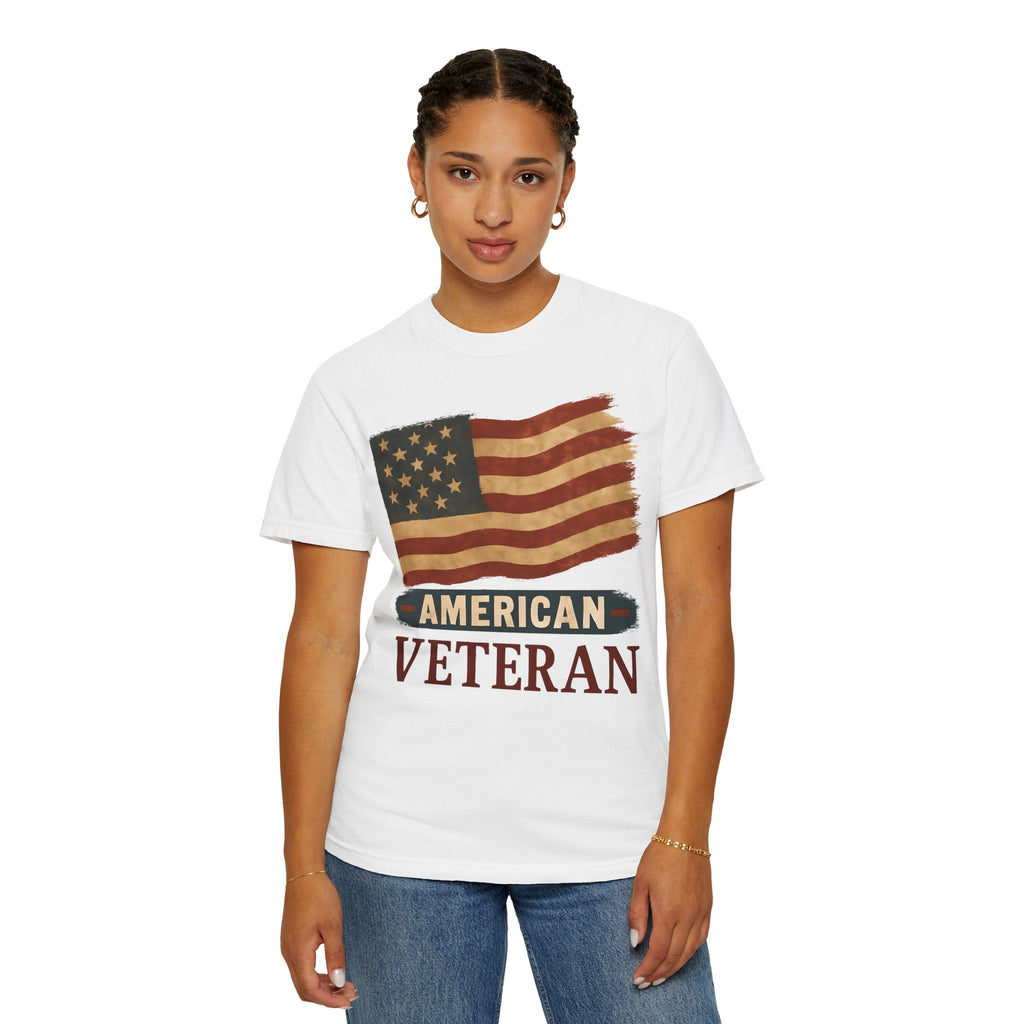 American Veteran Unisex Garment-Dyed T-shirt, Patriotic Tee, Military Appreciation, Veterans Day Gift, Casual Wear, Comfortable Style