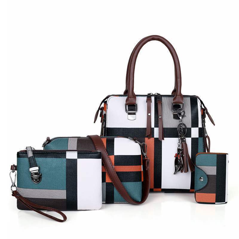 The Plaid Powerhouse - 4-Piece Handbag Set with Plaid Pattern