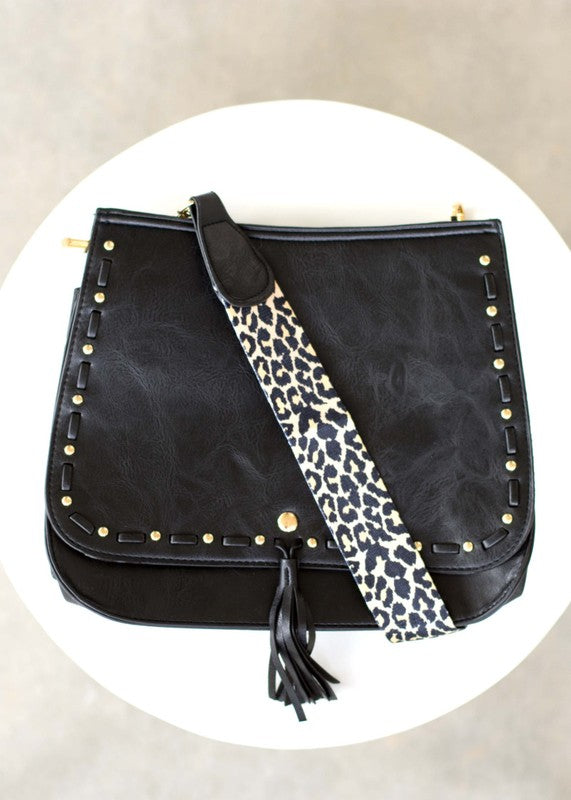 Leopard Strap Fold-over Crossbody Bag
