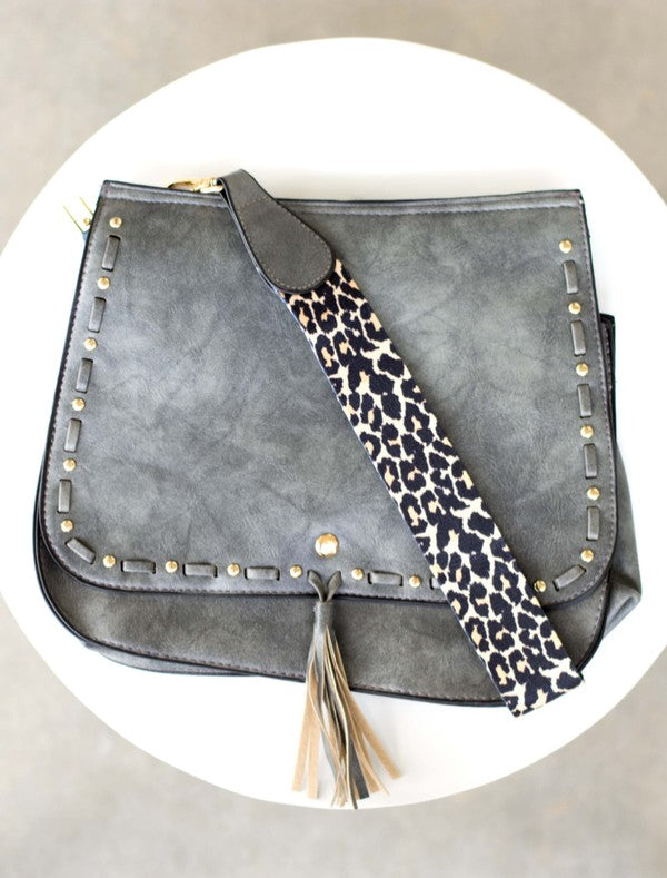 Leopard Strap Fold-over Crossbody Bag