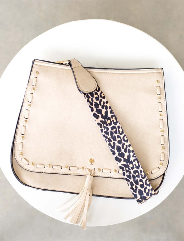 Leopard Strap Fold-over Crossbody Bag