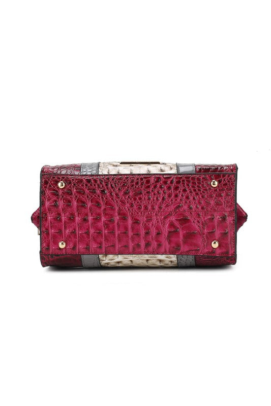 “Ember” Crocodile-Embossed Satchel Bag