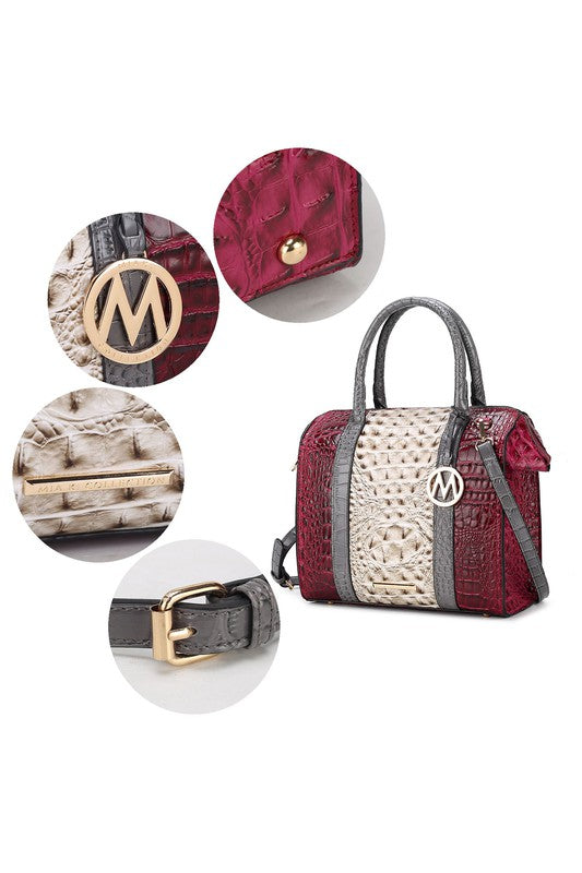 “Ember” Crocodile-Embossed Satchel Bag