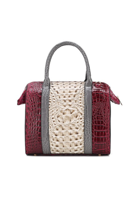 “Ember” Crocodile-Embossed Satchel Bag