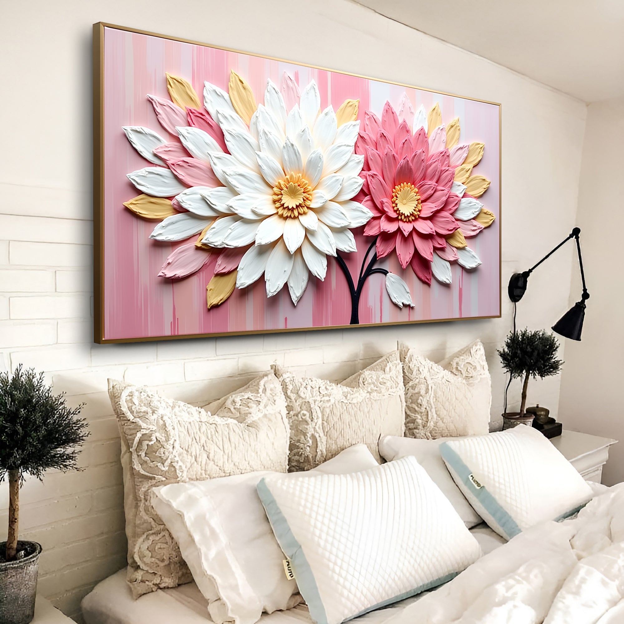 Blushing Blooms Pink Impasto Wall Art