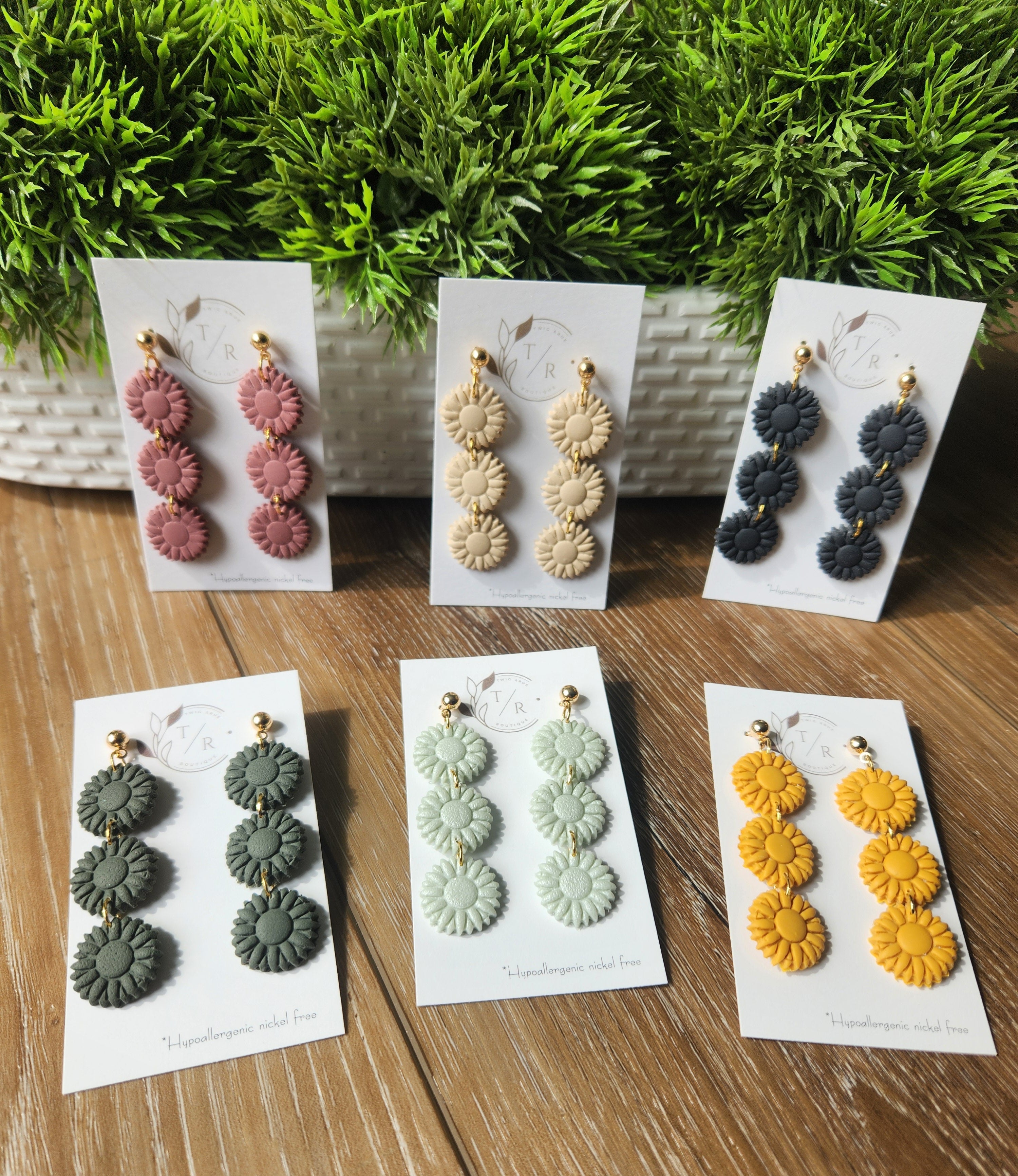 Triple flower clay dangles