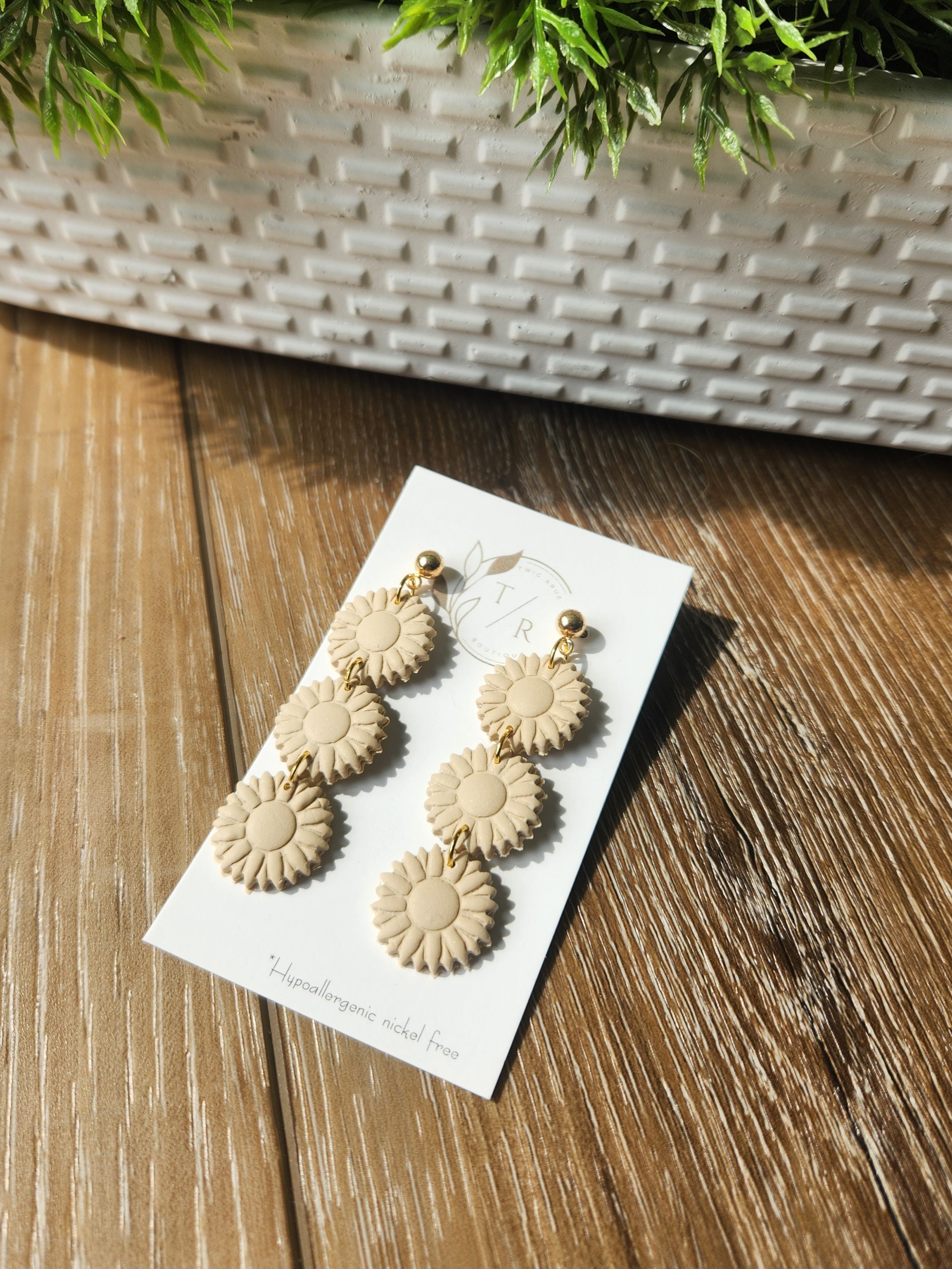 Triple flower clay dangles