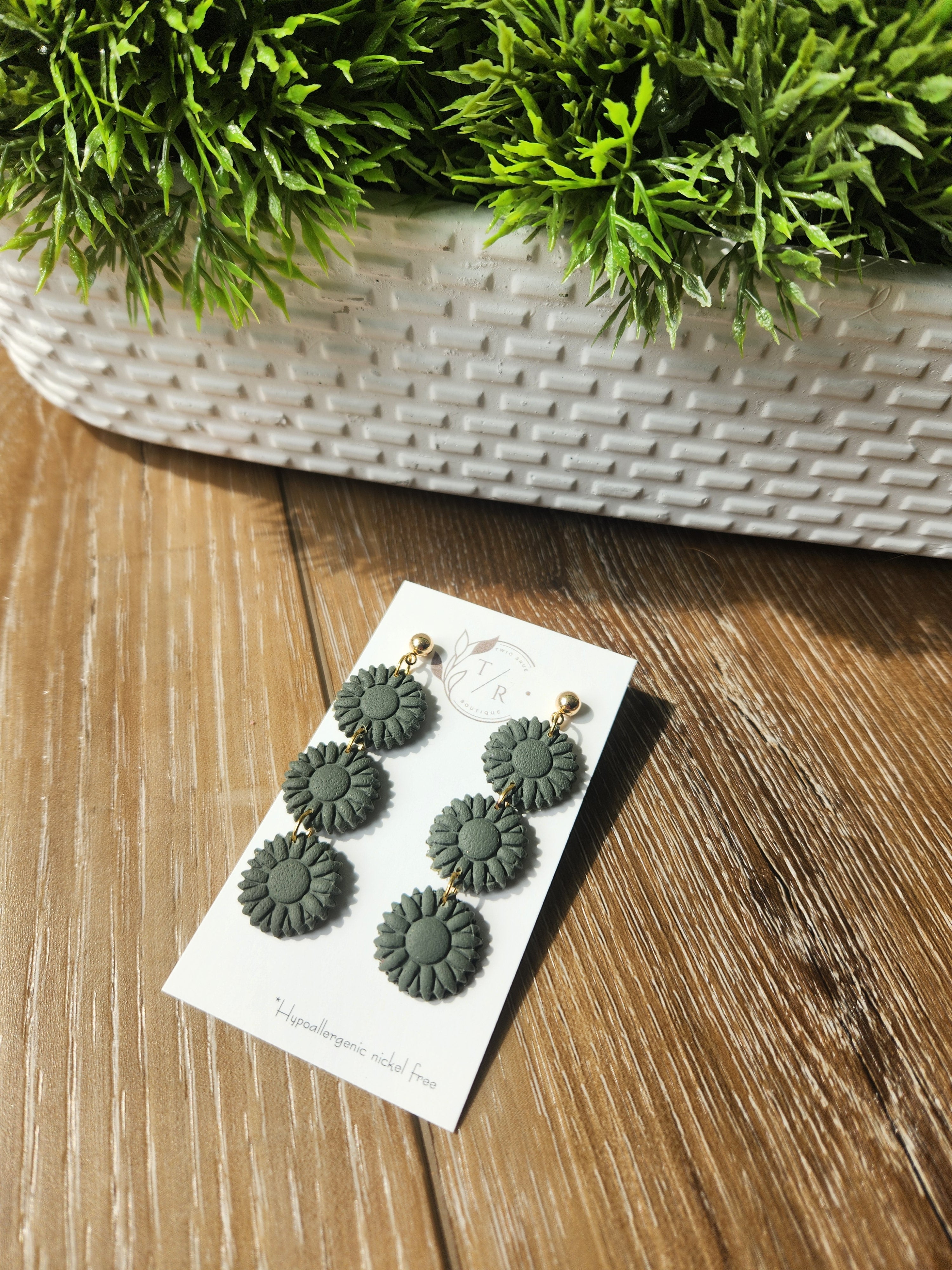 Triple flower clay dangles