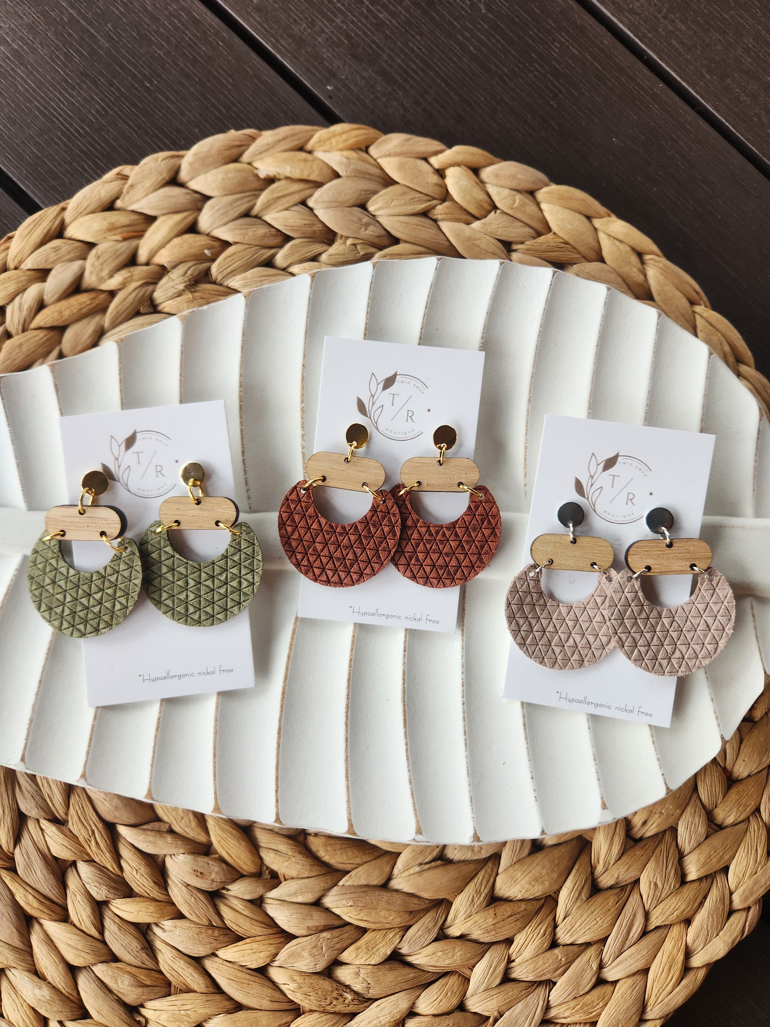 Billie|statement leather and wood dangle