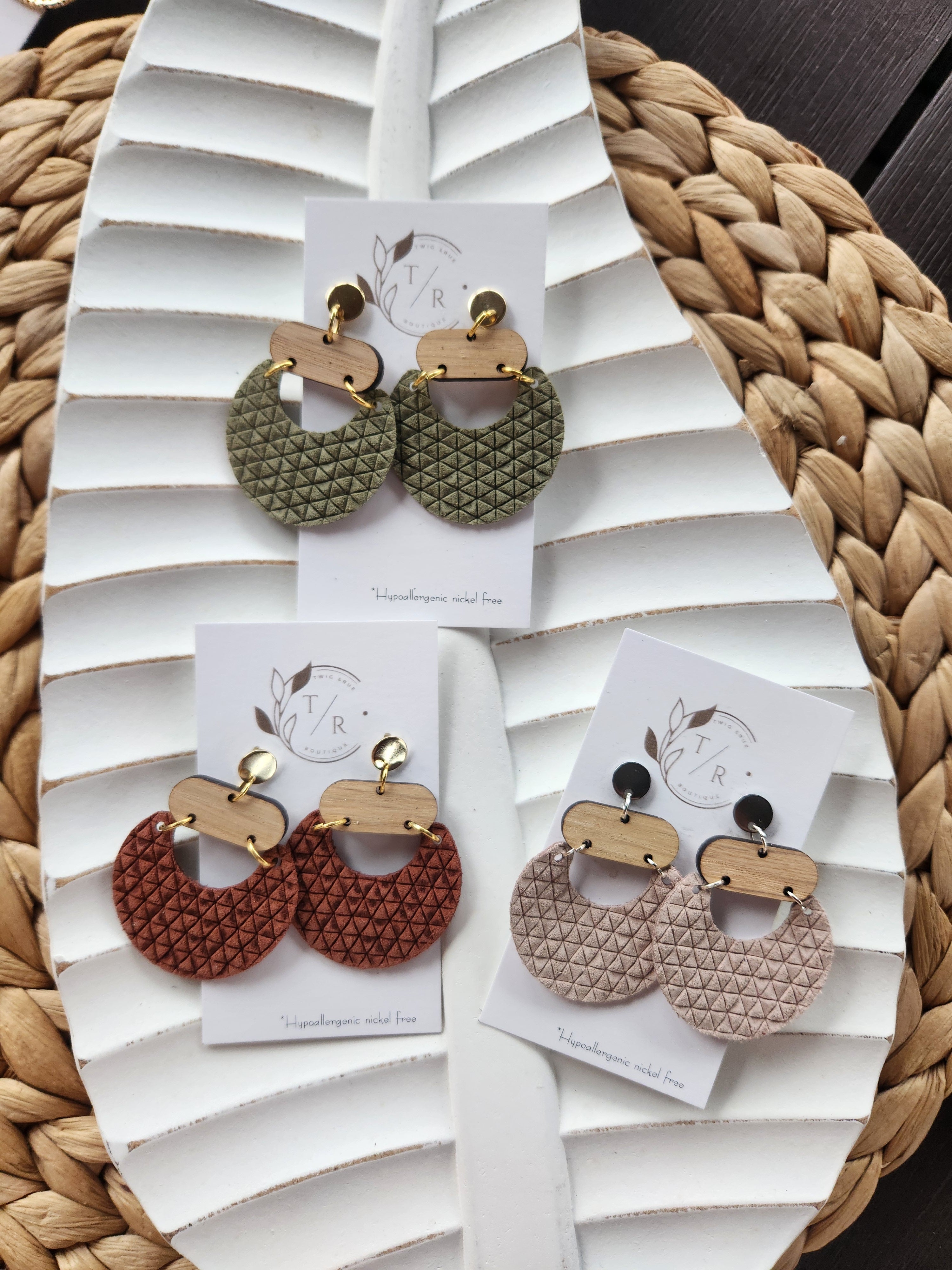 Billie|statement leather and wood dangle