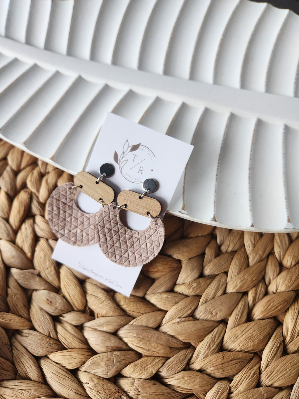 Billie|statement leather and wood dangle