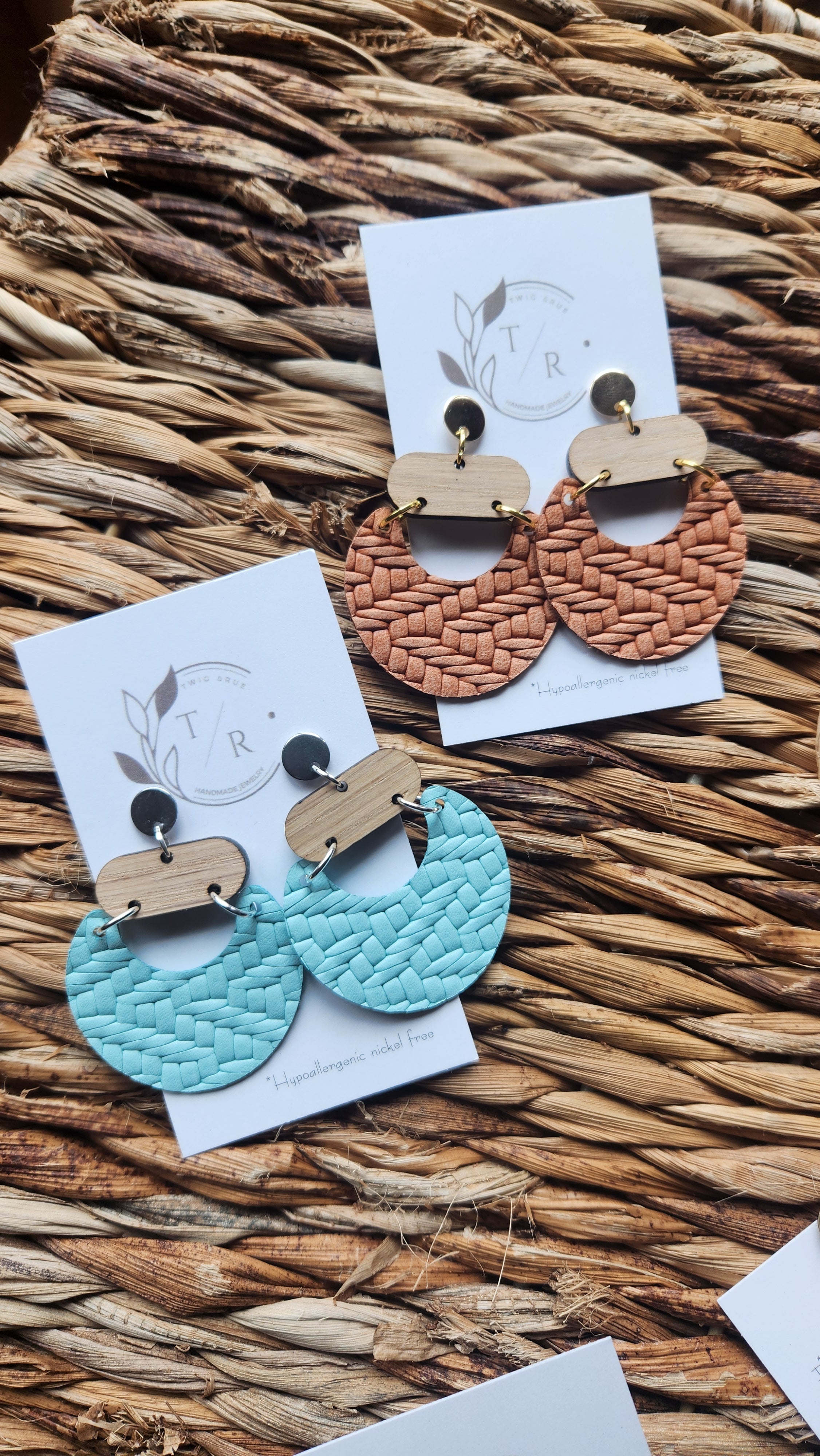 Billie|statement leather and wood dangle