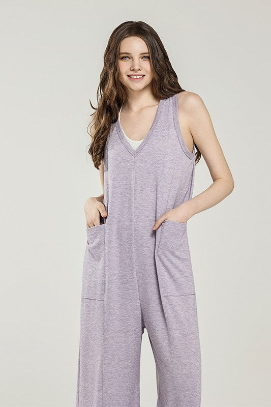 Plus Oversized Patched Pocket V-Neck Jumpsuit