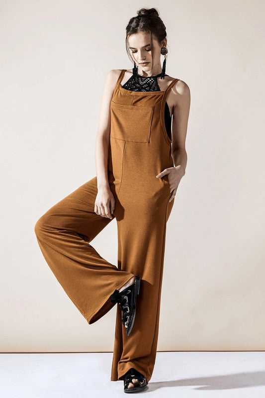 Plus Boho Terry Wide Leg Jumpsuits with Pocket