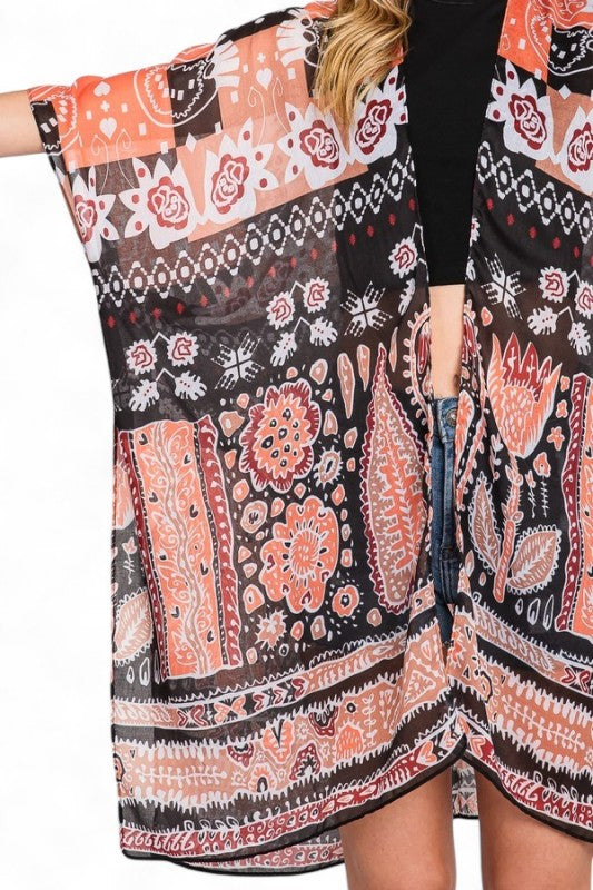 Folk Art Boho Kimono Cardigan