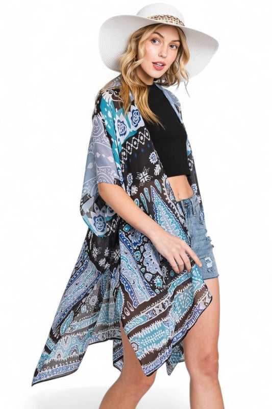 Folk Art Boho Kimono Cardigan