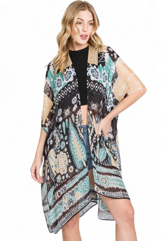 Folk Art Boho Kimono Cardigan