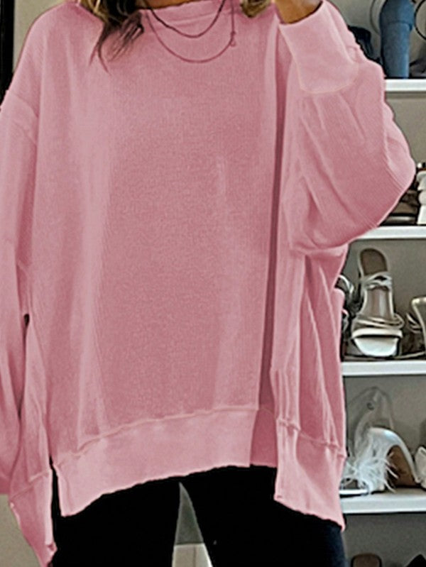 Cotton Waffle Bishop Split Oversized Pullover