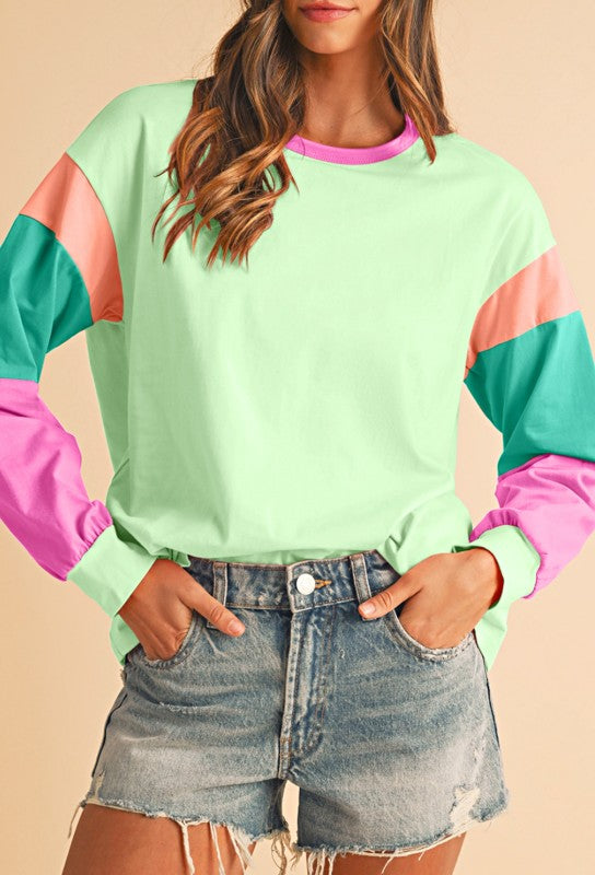 Boho Cotton 90's Color Block Sleeve Loose Fit Top