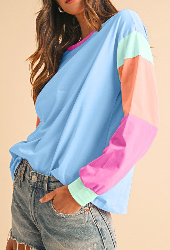Boho Cotton 90's Color Block Sleeve Loose Fit Top