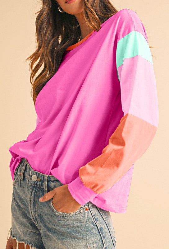 Boho Cotton 90's Color Block Sleeve Loose Fit Top