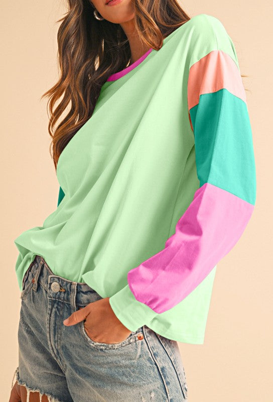 Boho Cotton 90's Color Block Sleeve Loose Fit Top