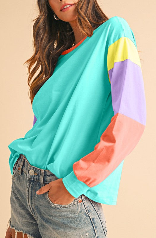 Boho Cotton 90's Color Block Sleeve Loose Fit Top