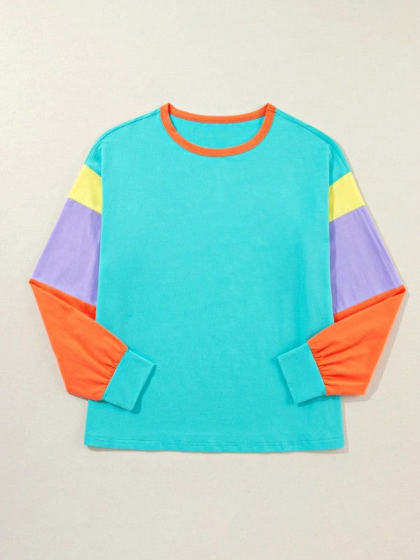 Boho Cotton 90's Color Block Sleeve Loose Fit Top