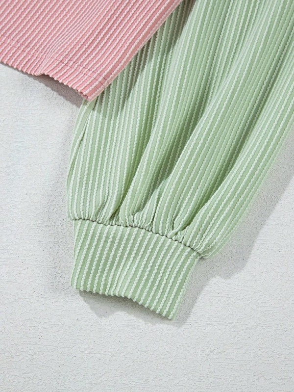 Boho Ribbed Color Block Viscose Drop Shoulder