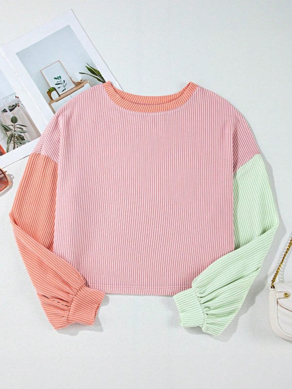 Boho Ribbed Color Block Viscose Drop Shoulder