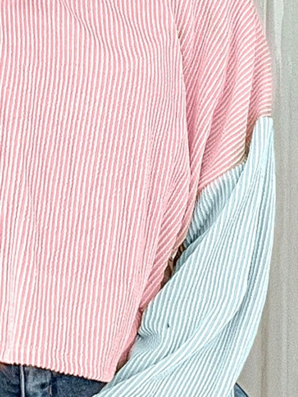 Boho Ribbed Color Block Viscose Drop Shoulder