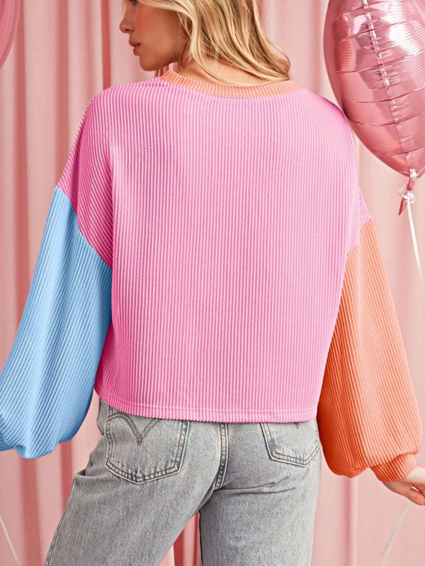 Boho Ribbed Color Block Viscose Drop Shoulder