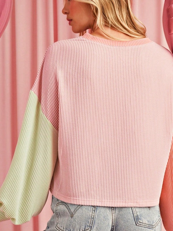 Boho Ribbed Color Block Viscose Drop Shoulder