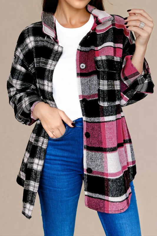Black Plaid Colorblock Loose Shacket