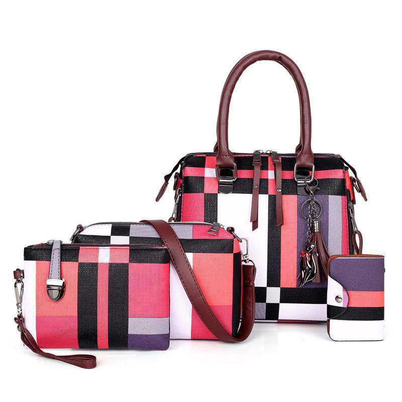 The Plaid Powerhouse - 4-Piece Handbag Set with Plaid Pattern