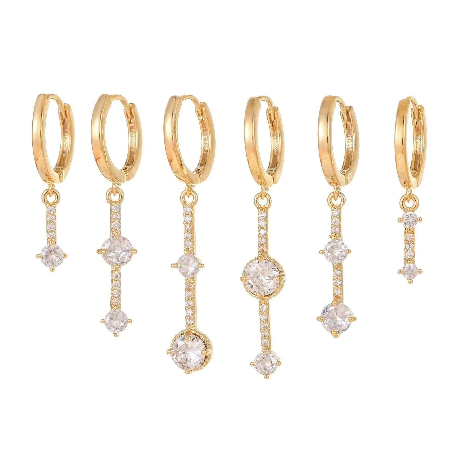 6 Pieces Crystal Cascade Drops Earring Set, 18k Gold Hoop with Drops, S925 Needle, Stacked Lobe Designs with Dazzling Zirconia