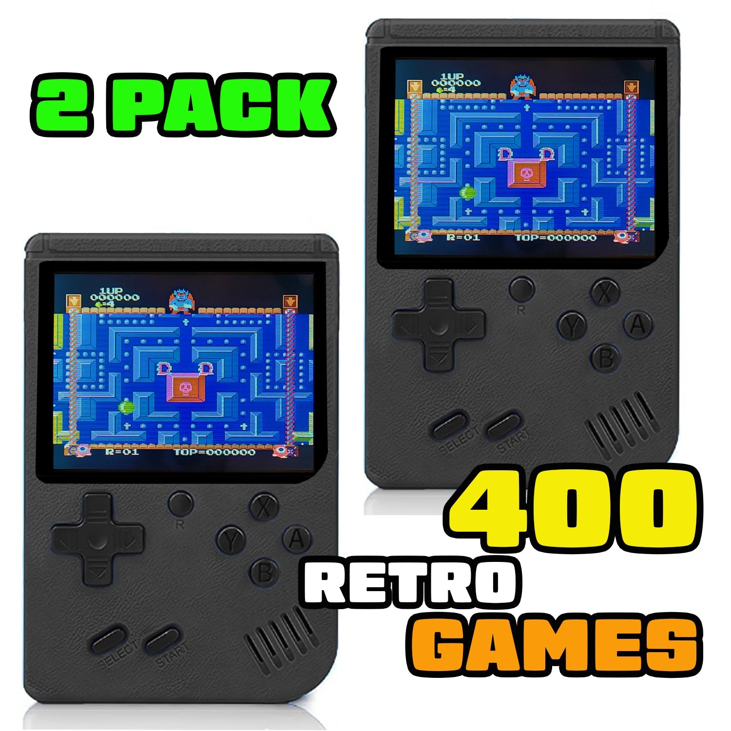 2 Pack Handheld Games for Kids Console 400 Retro Video Games, Portable Gaming Player Mini Arcade Electronic Toy Gifts for Boys Girls 2 Pack [Blue]
