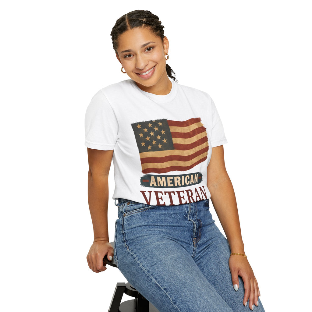 American Veteran Unisex Garment-Dyed T-shirt, Patriotic Tee, Military Appreciation, Veterans Day Gift, Casual Wear, Comfortable Style