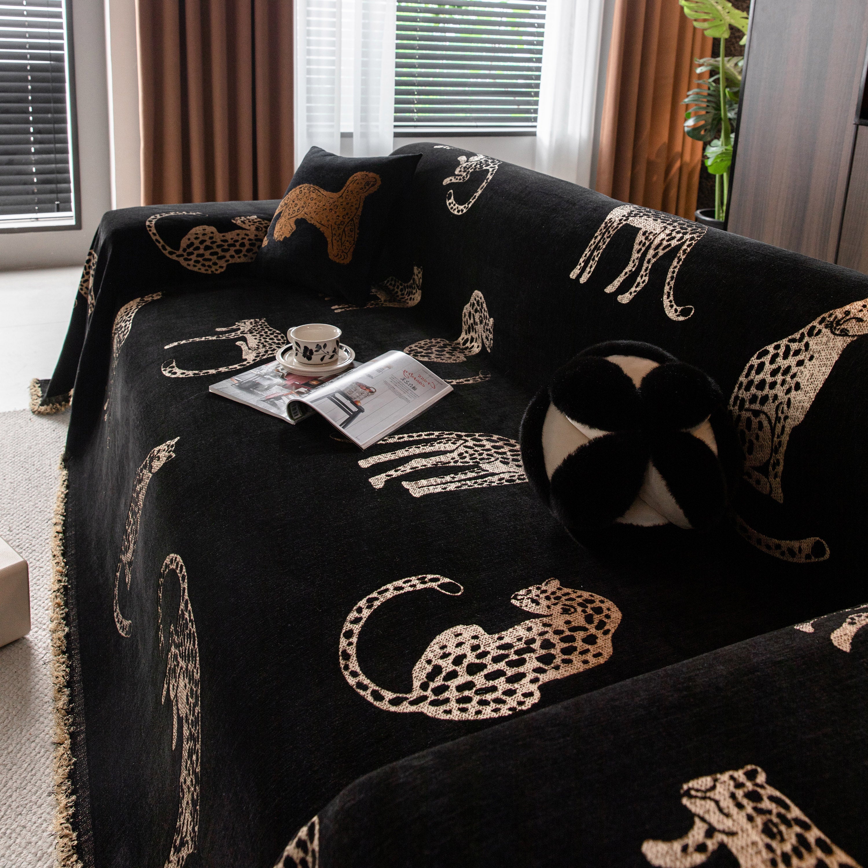 Leopard Sofa Cover Blanket Stylish Furniture Protector Throw for Couches & Loveseats