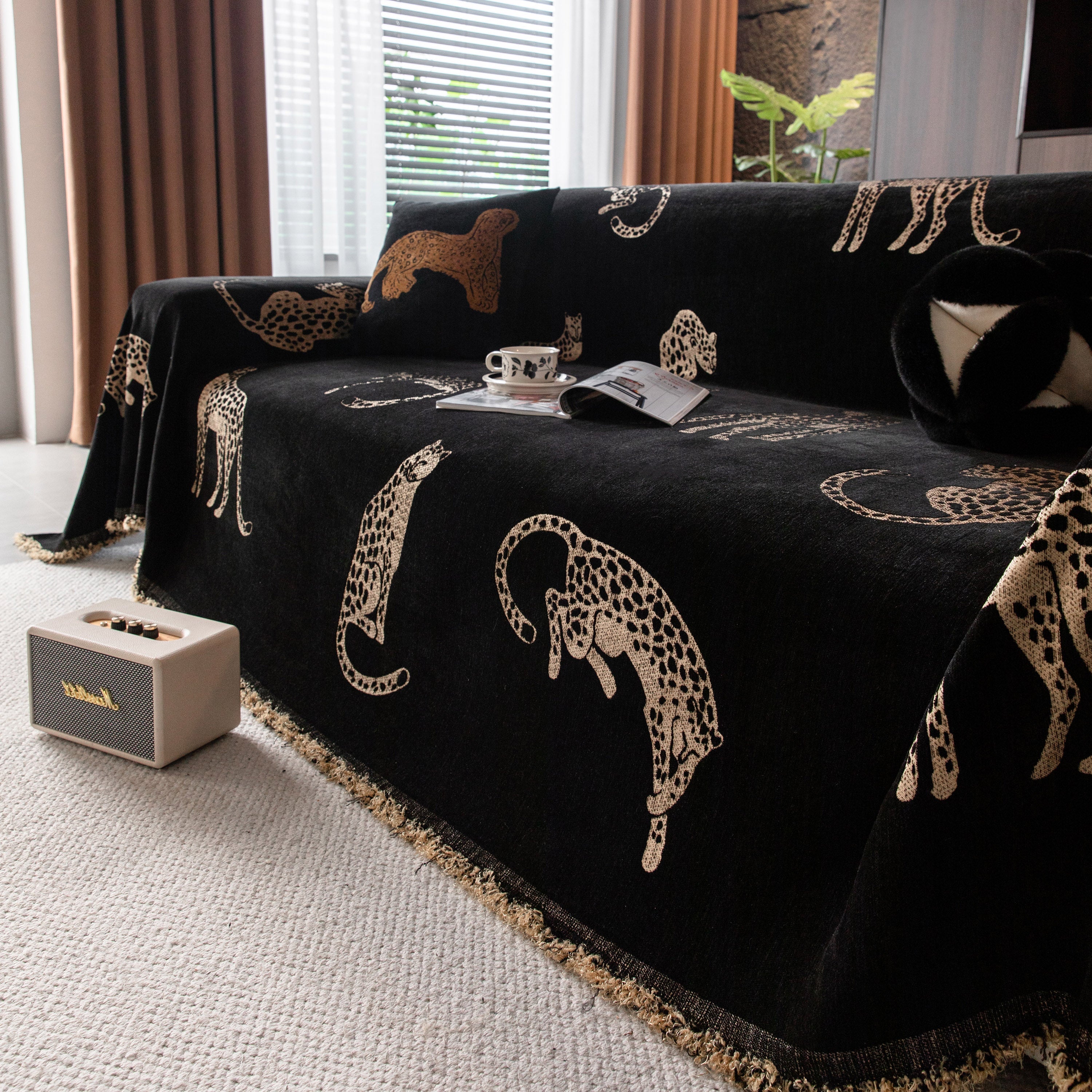 Leopard Sofa Cover Blanket Stylish Furniture Protector Throw for Couches & Loveseats