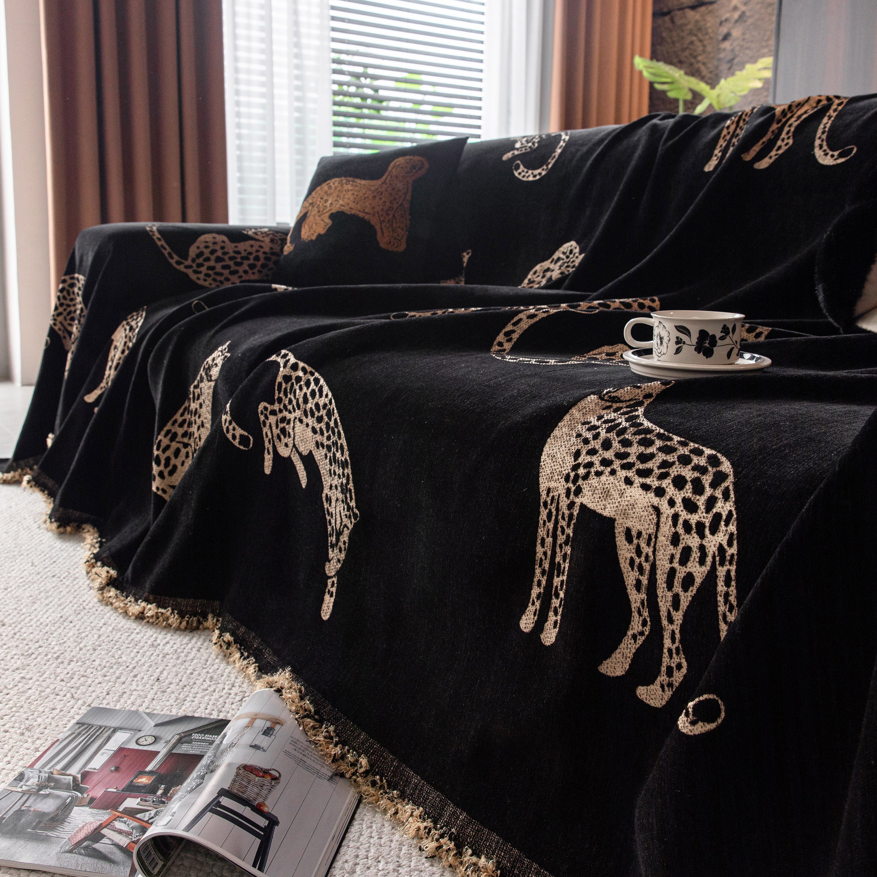 Leopard Sofa Cover Blanket Stylish Furniture Protector Throw for Couches & Loveseats