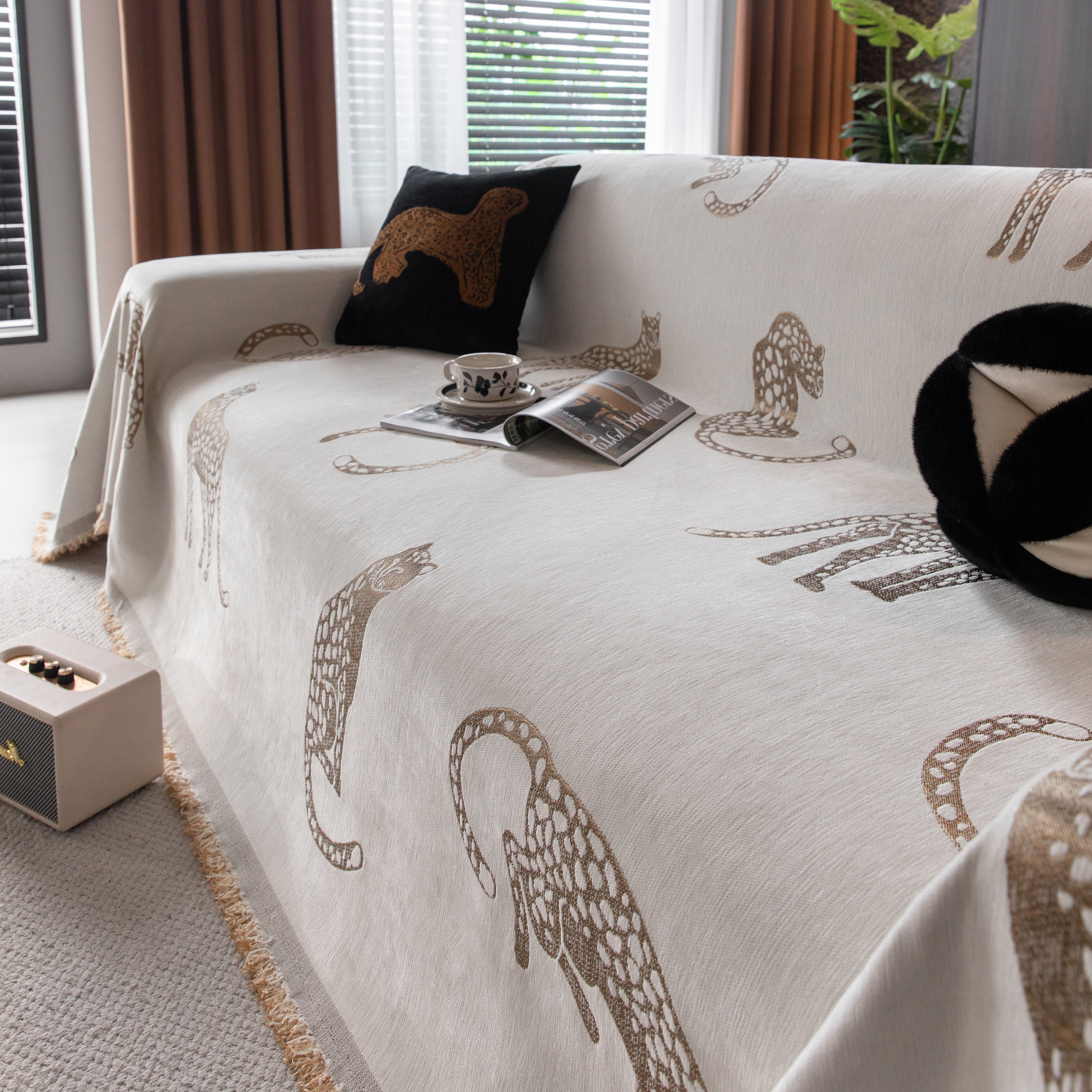 Leopard Sofa Cover Blanket Stylish Furniture Protector Throw for Couches & Loveseats