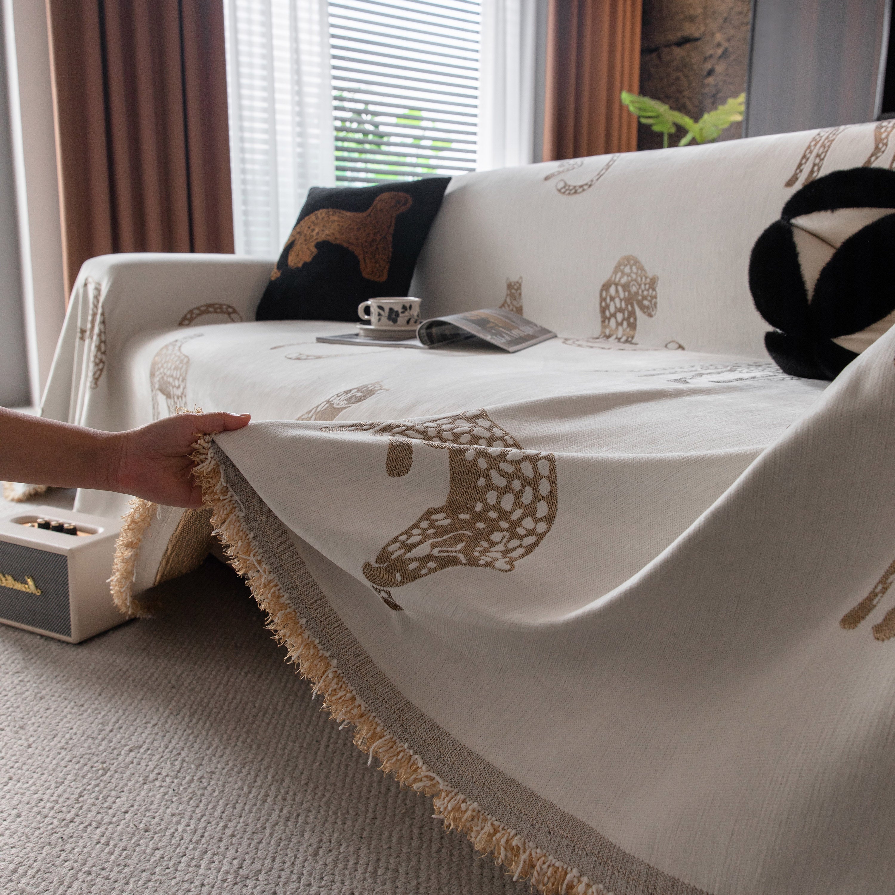 Leopard Sofa Cover Blanket Stylish Furniture Protector Throw for Couches & Loveseats