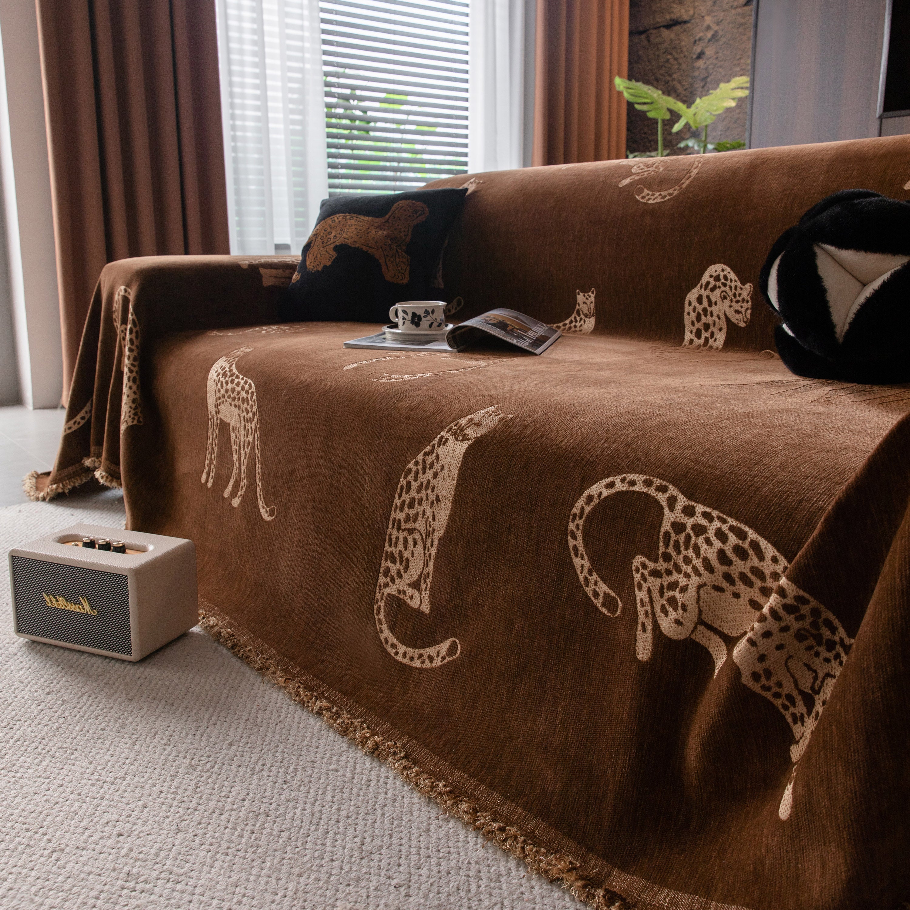 Leopard Sofa Cover Blanket Stylish Furniture Protector Throw for Couches & Loveseats