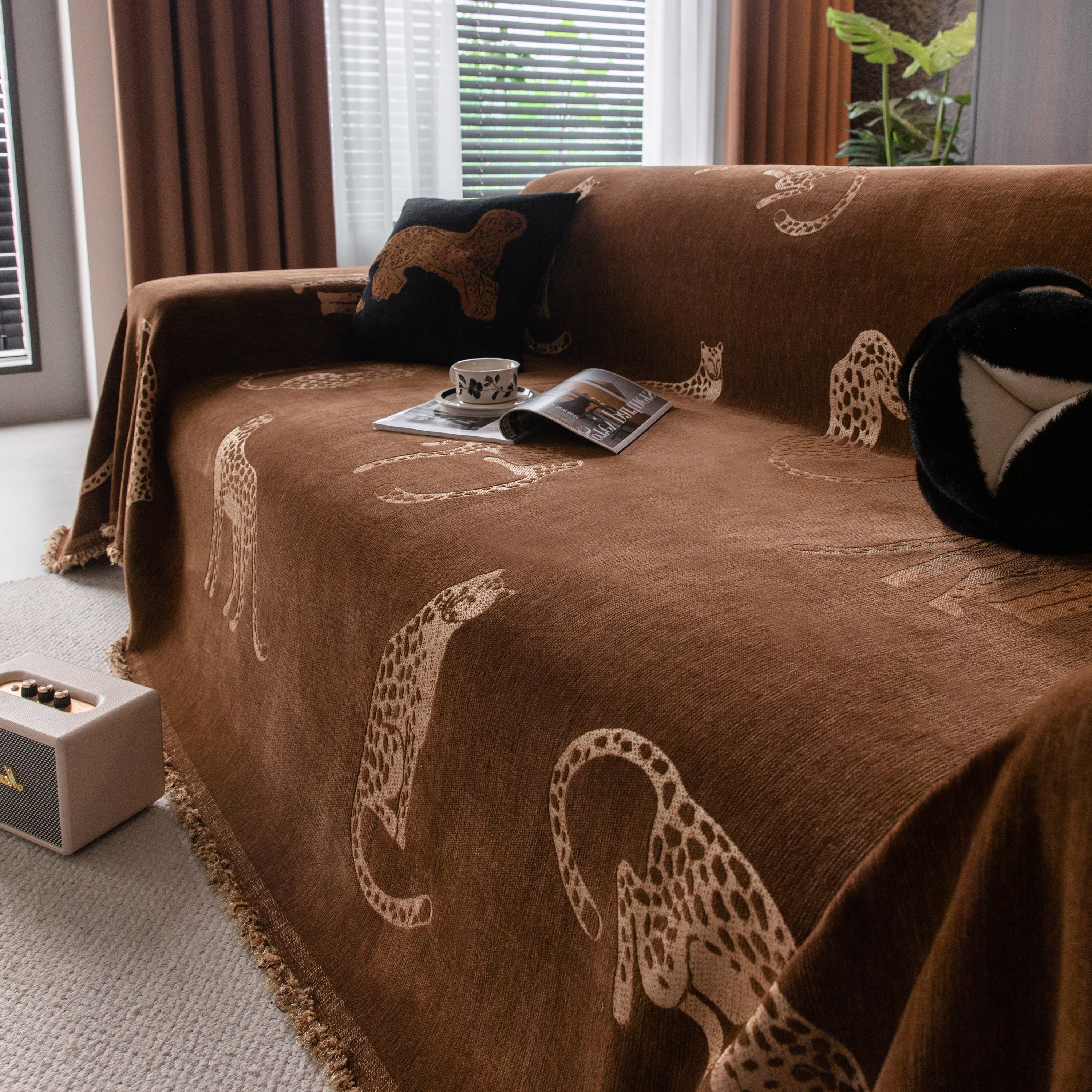 Leopard Sofa Cover Blanket Stylish Furniture Protector Throw for Couches & Loveseats